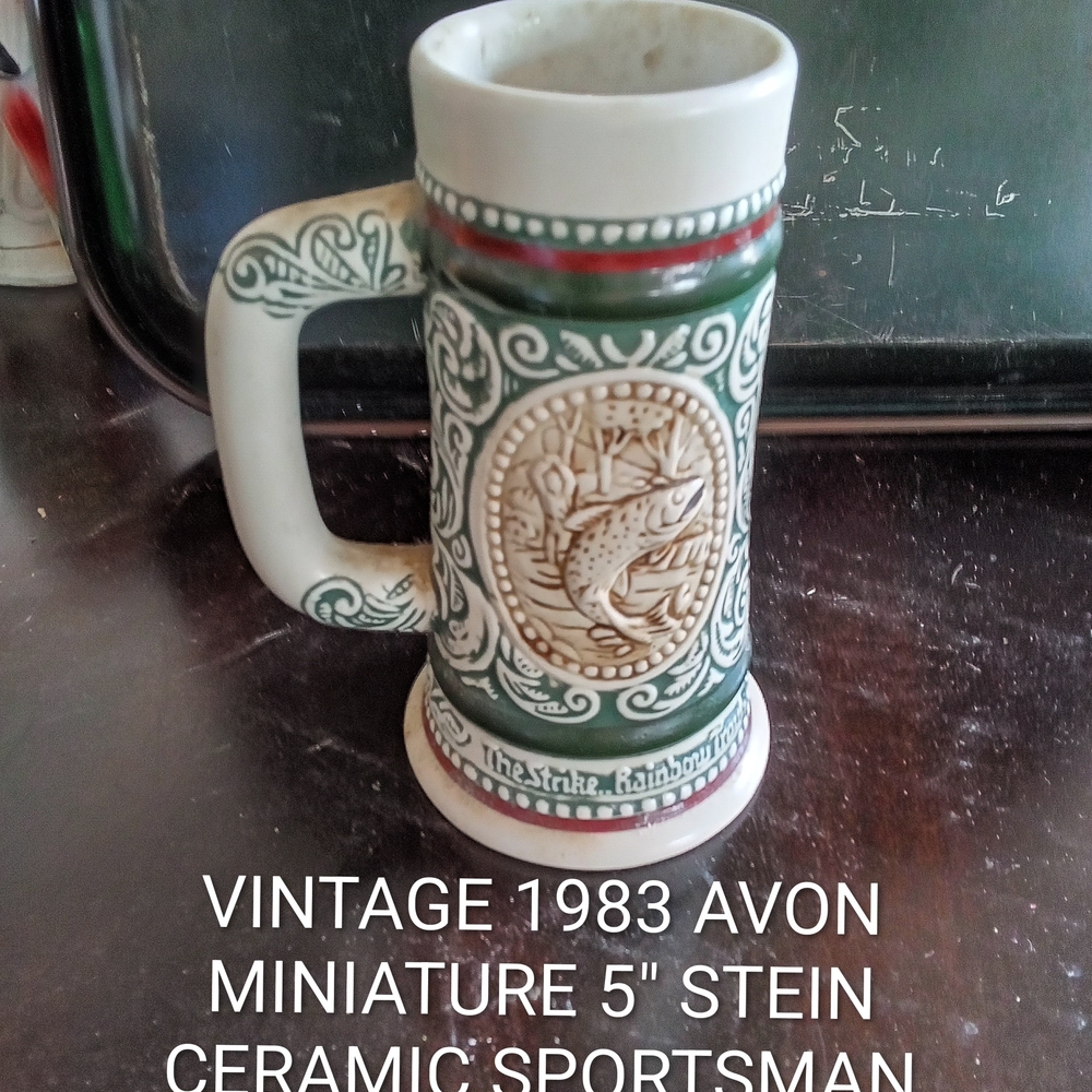 Avon Ceramic Stein with Green and Cream Accents